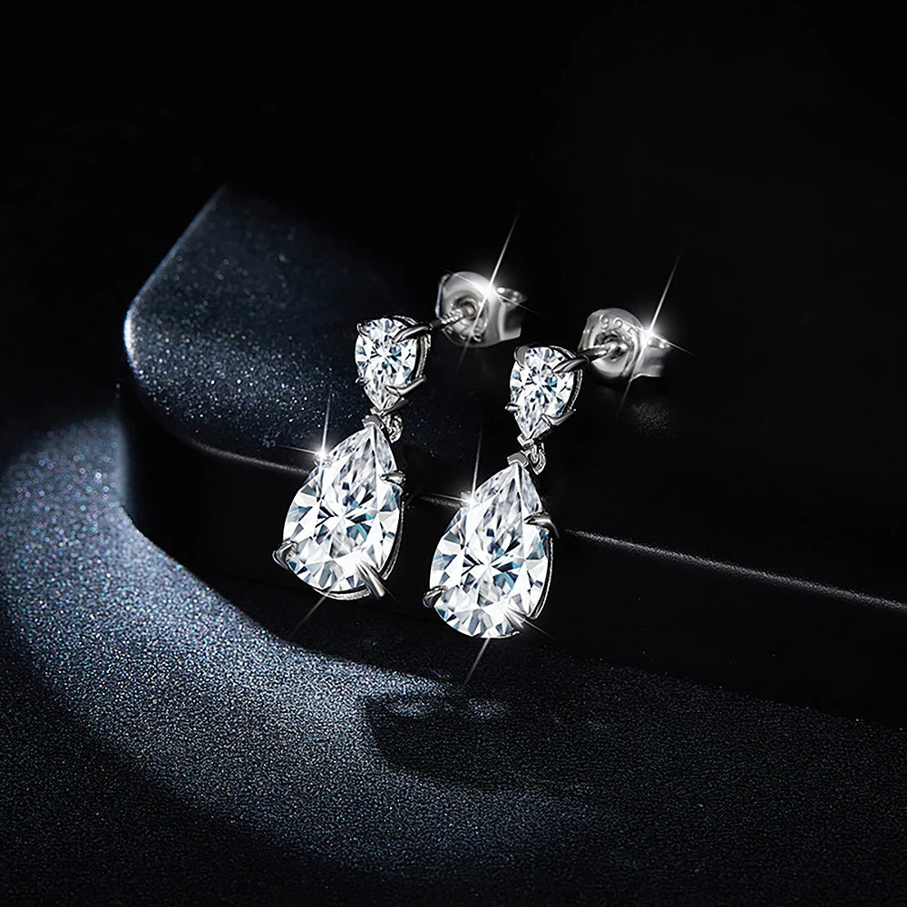 Luxury Pear Cut Full Moissanite Drop Earrings. 6.70 Total Carat. D VVS1.