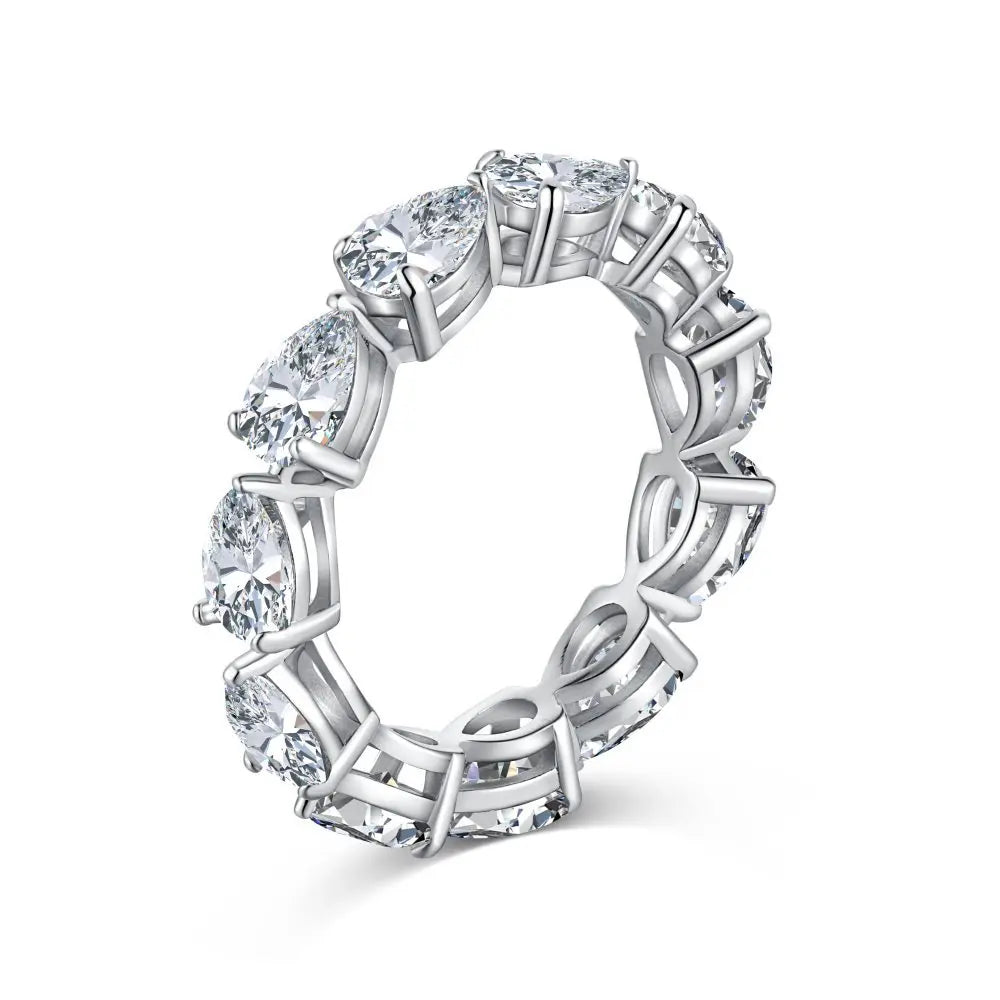 Moissanite Eternity Rings. 5.0 Carat. Luxury Pear Shaped Genuine Moissanite.