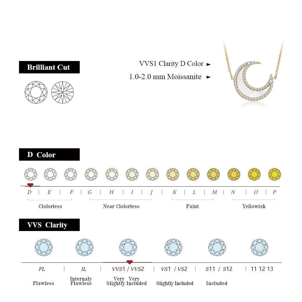 Luxury Moon Shape Moissanite Necklace for Women.