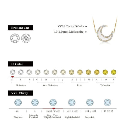 Luxury Moon Shape Moissanite Necklace for Women.