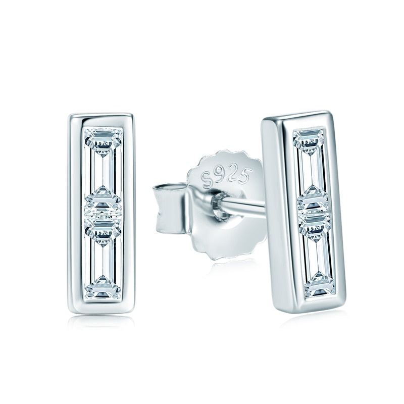 Elegant Moissanite Stud Earrings. Emerald Cut. 2*4mm 18K Gold Plated Silver.