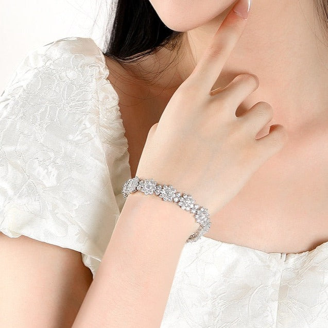 Luxury Moissanite Tennis Bracelets. 20.70 Carat. Elegant Flowers Design.