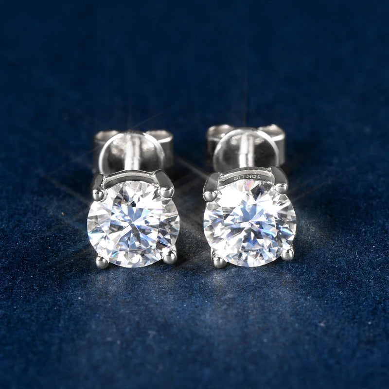 Gold Moissanite Stud Earrings. 6mm 0.80 Carat. 10K Gold.