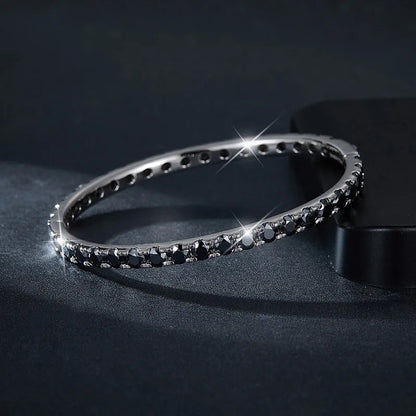 Black Moissanite Diamond Bangle. 4mm Genuine Moissanite.