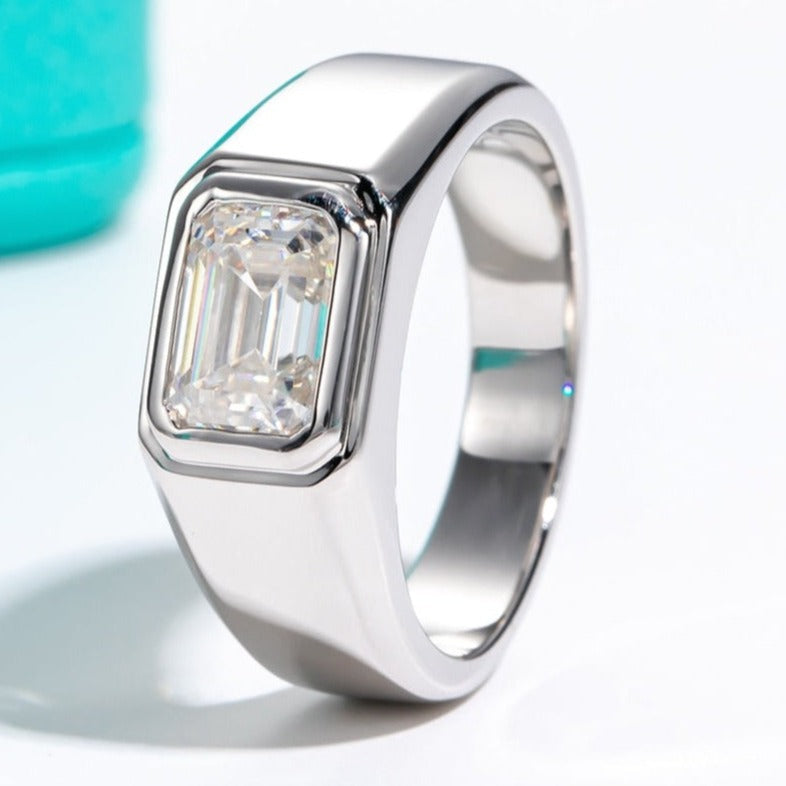 2.0 Carat Emerald Cut Moissanite Men Ring