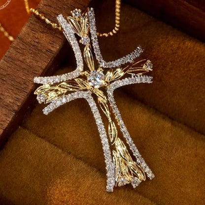 Luxury Natural Diamond Cross Pendant Necklace.