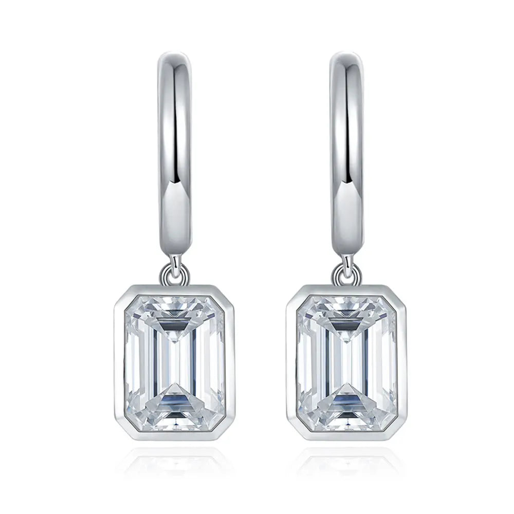 0.80 To 2.0 Carat Emerald Shape Moissanite Drop Earrings.
