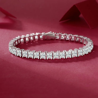 Luxurious 4x4mm Princess Cut Moissanite Tennis Bracelet.