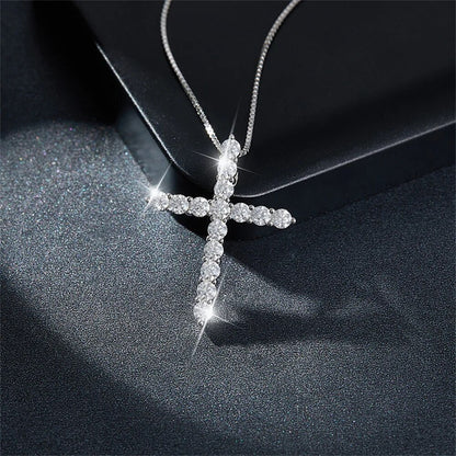 Moissanite Cross Pendant Necklaces. 18K Gold Plated Silver.