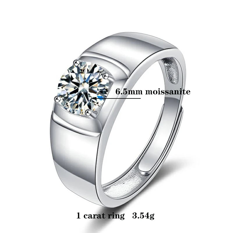 Moissanite Men's Rings - 1.0 Carat - Adjustable Size.