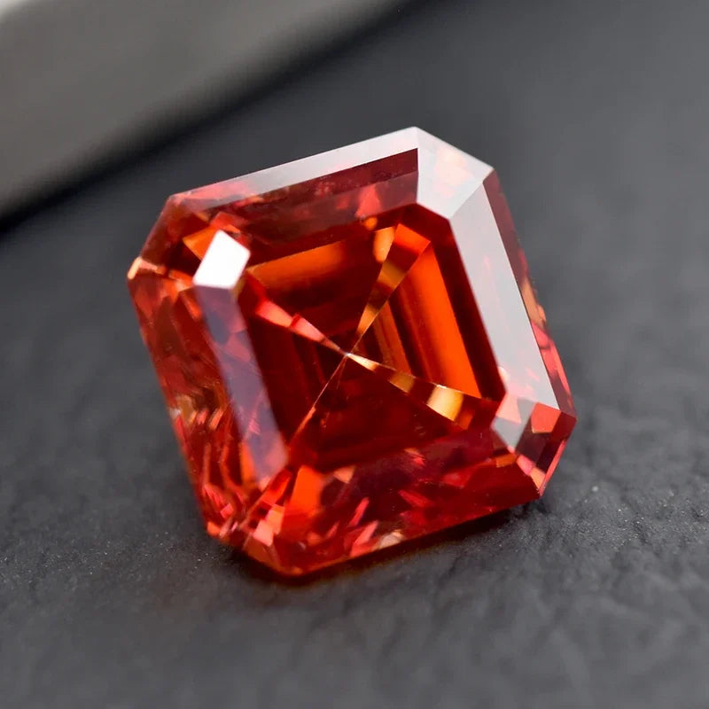 Colored Moissanite Gems. Garnet Color. Asscher Cut. 1.0 To 5.0 Carat.