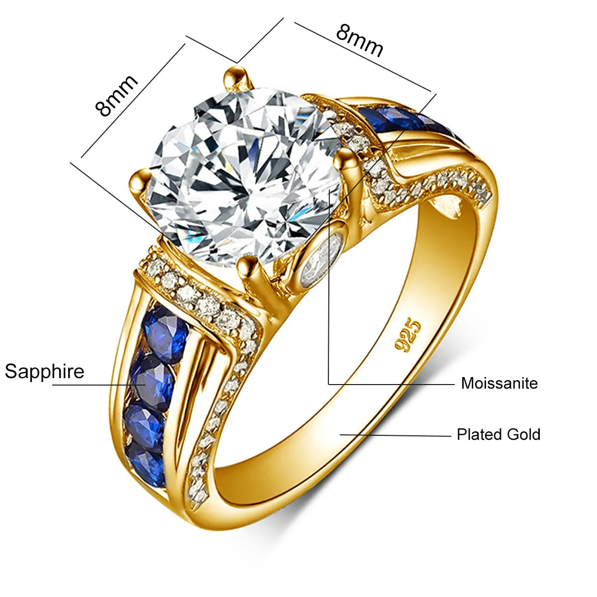 Moissanite Sapphire Engagement Rings. 2.0 Carat. D VVS1.