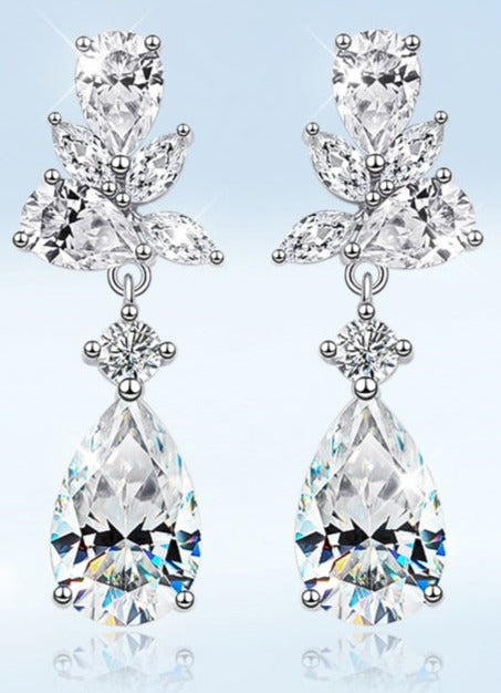 Luxury Moissanite Drop Earrings. Total 8.80 Carat. 18K Gold Plated Silver.