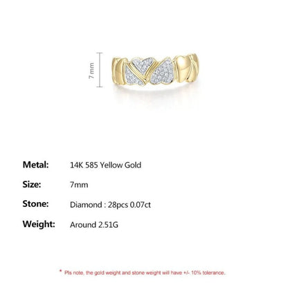 Heart Shaped Natural Diamond Gold Rings. 14K Yellow Gold Rings.