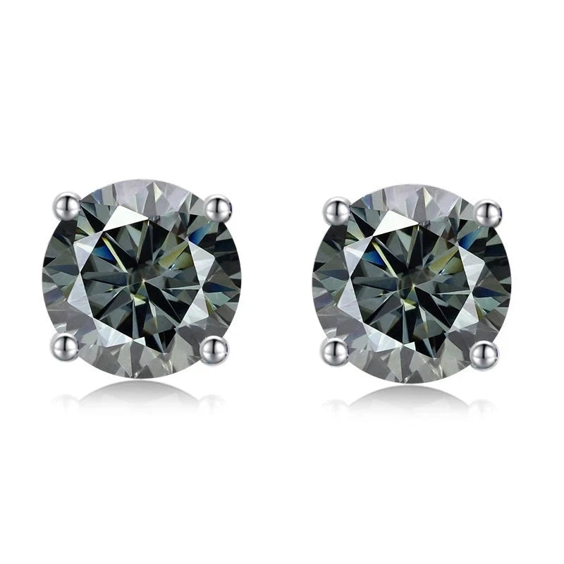 Colored Moissanite Earrings. 2.0 Carat. 18K White Gold Plated Silver.