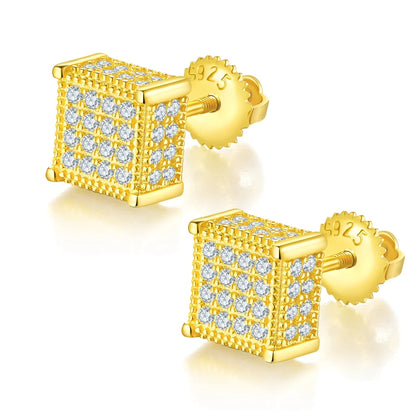 Shop HipHop Moissanite Earrings. 18K Gold Plated Silver.