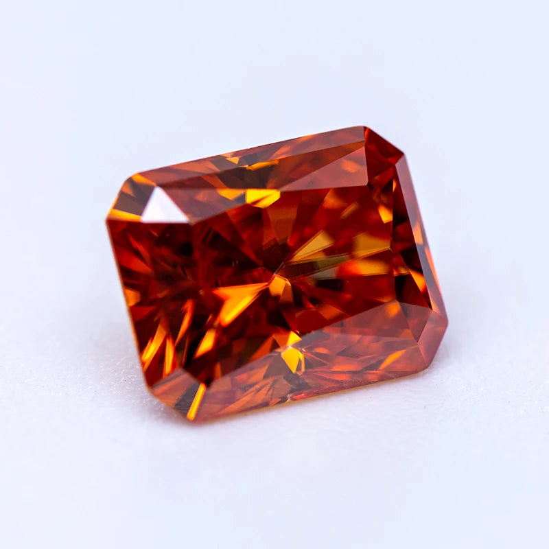 Loose Moissanite Stone. Orange Color. Radiant Cut. 0.50 To 5.0 Carat.