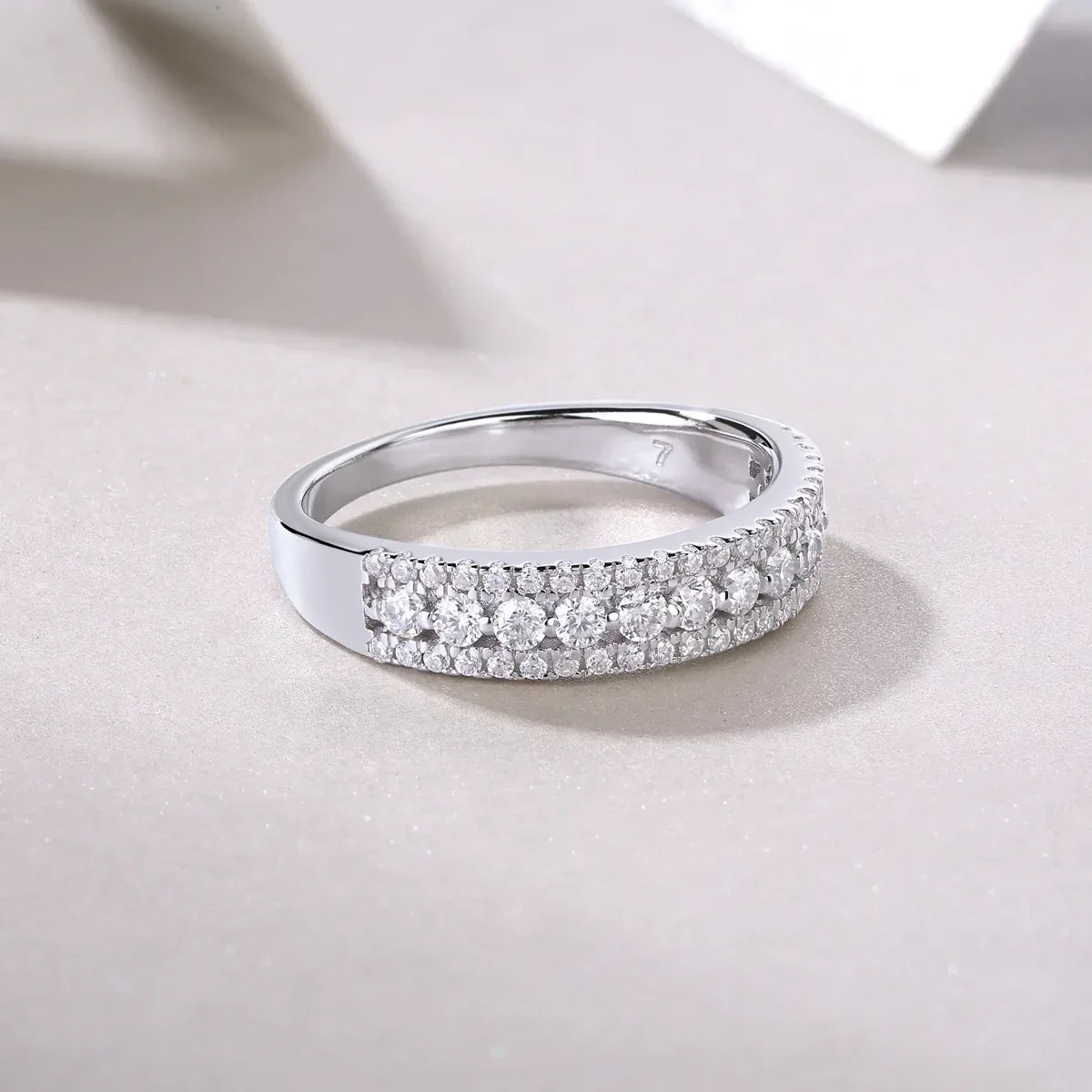 Elegant Real Moissanite Ring. 18K White Gold Plated Silver.