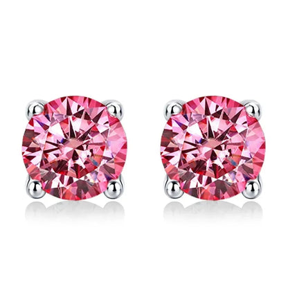 Pink Moissanite Stud Earrings. 2.0 Carat. 18K White Gold Plated Silver.