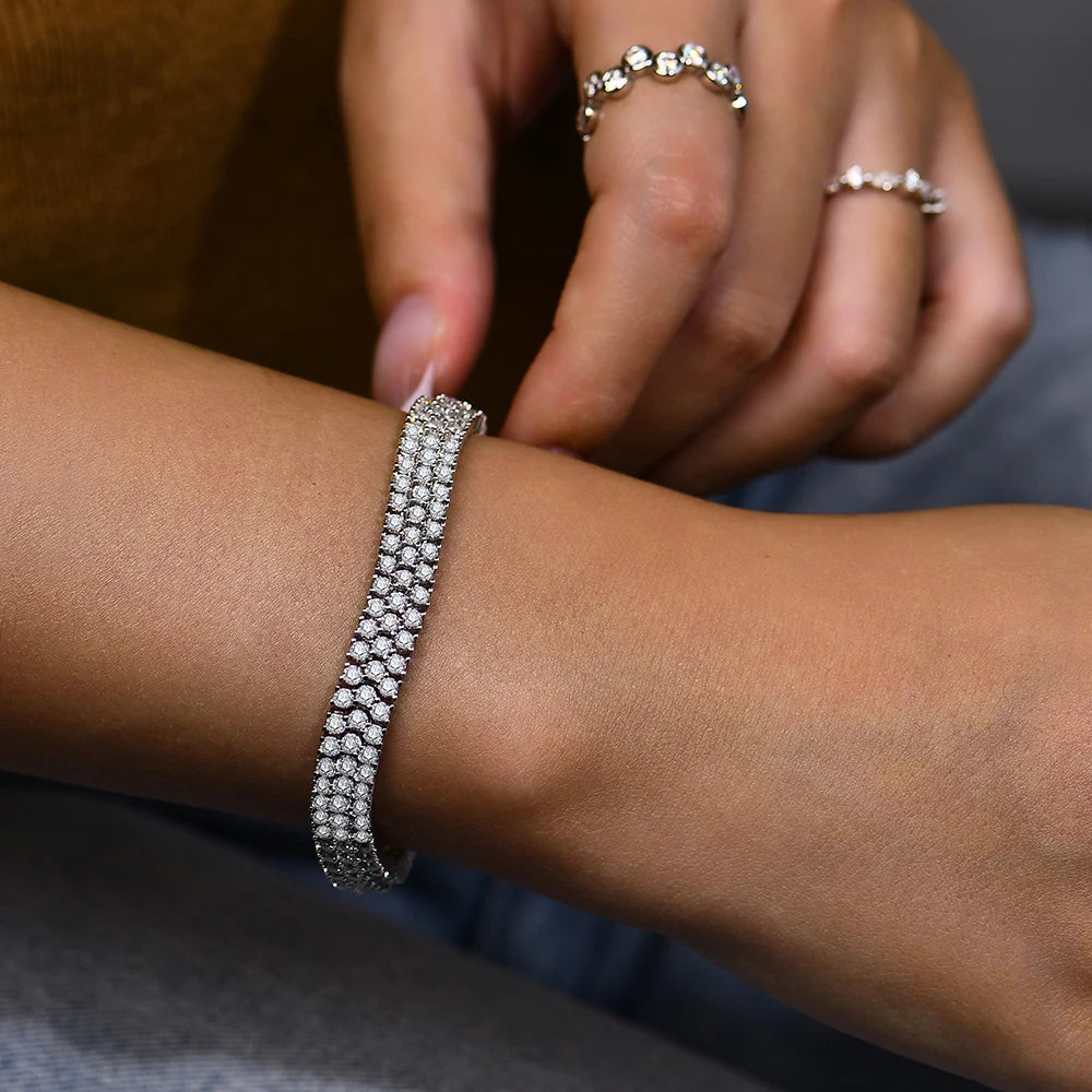 Luxury Moissanite Bracelet. 18K White Gold Plated Silver Jewelry.