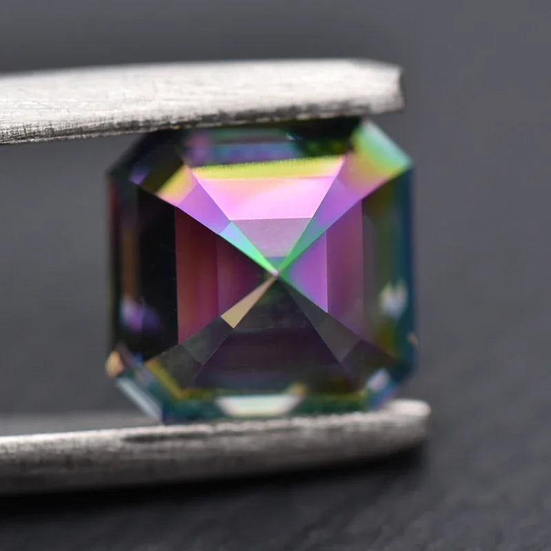 Colored Moissanite Gems. Rainbow Color. Asscher Cut. 1.0 To 5.0 Carat.