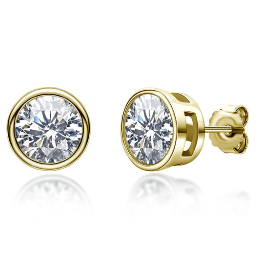 Moissanite Stud Earrings. 1.0 Carat. D VVS1. 18K Gold Plated Silver.