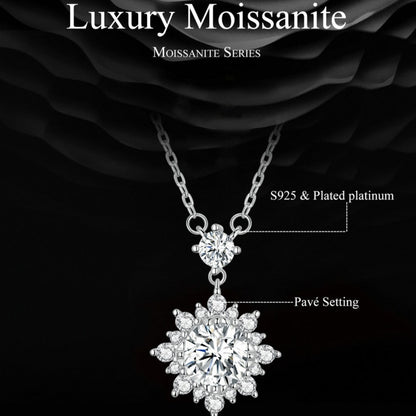 1.0 Carat Moissanite Necklace Platinum Plated Silver