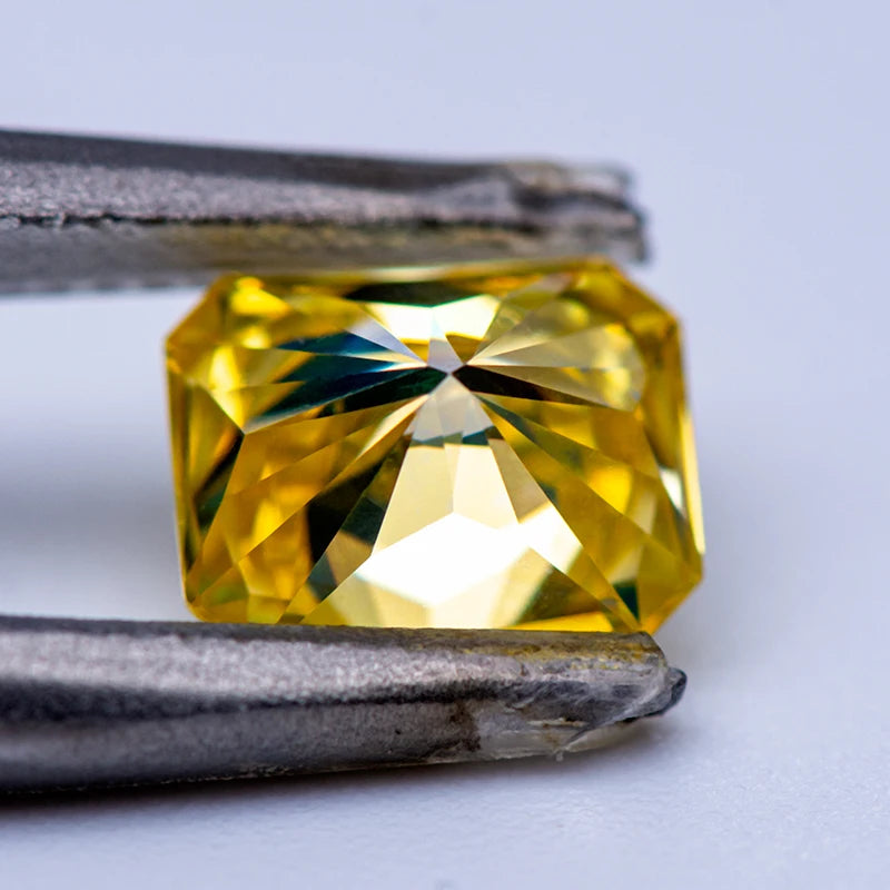 Loose Moissanite. Lemon Yellow Blue Color. Radiant Cut. 0.50 To 5.0 Carat.