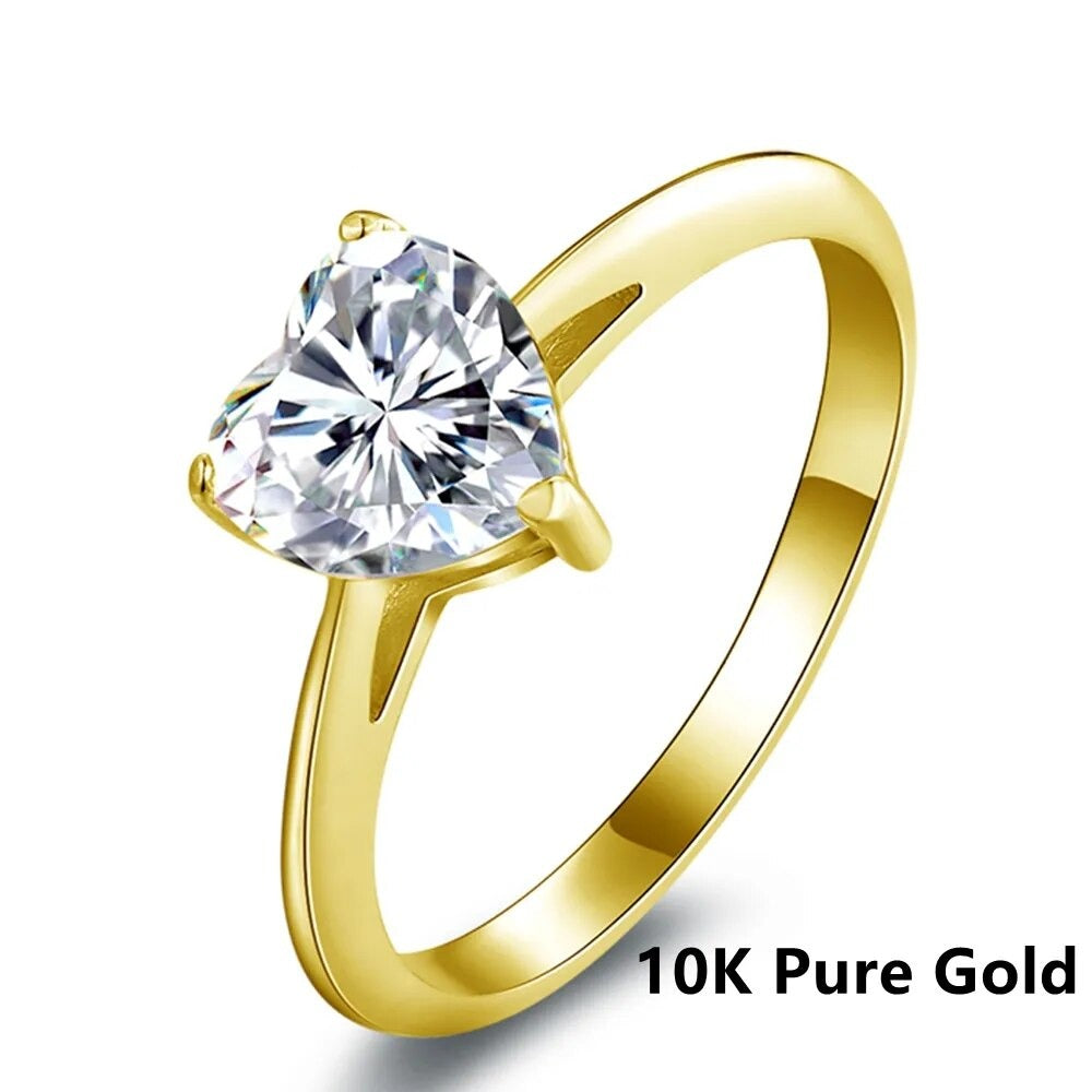 Heart-Shaped Moissanite Engagement Gold Rings. 10K Gold. 1.20 Carat.