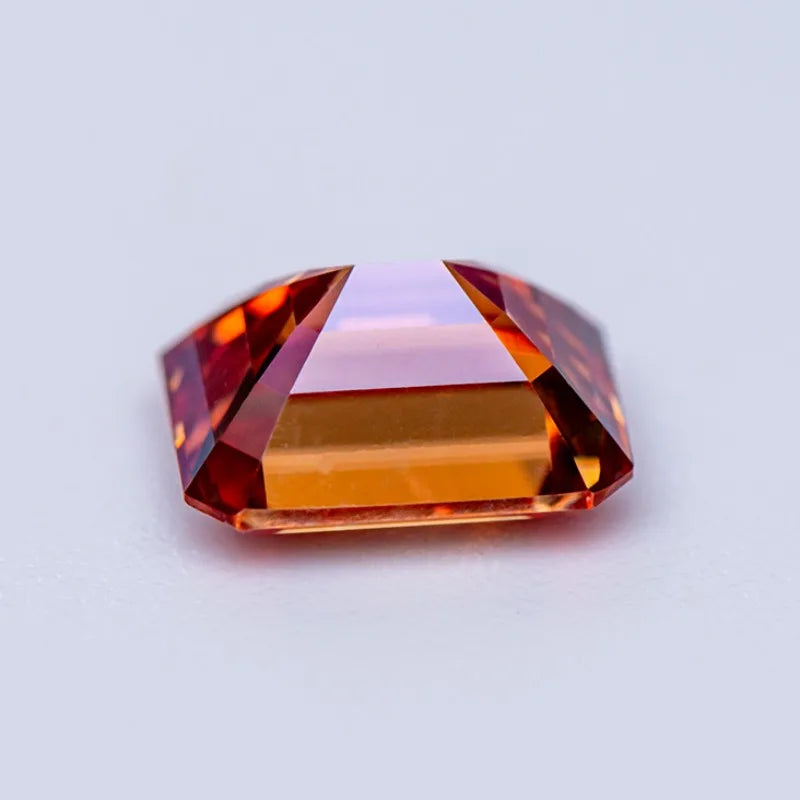 Loose Moissanite Gemstone. Watermelon Red Color. Emerald Cut.