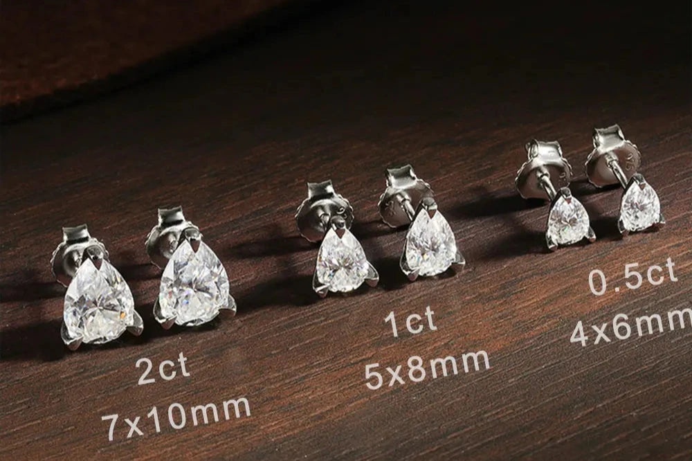 Pear Shape Moissanite Earrings - 0.50ct to 2.0ct, 18K Gold Plated.
