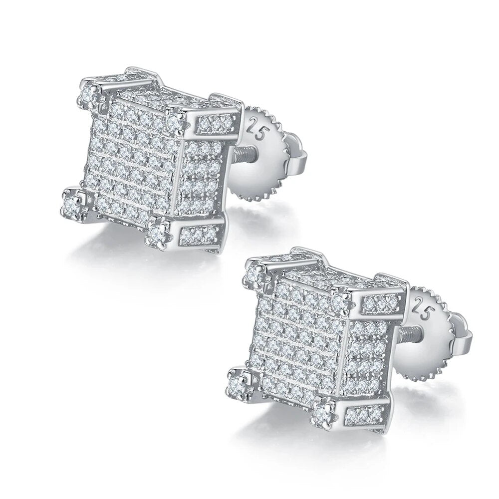 Luxury Iced Out Moissanite Earrings. 18K Gold Plated Silver.