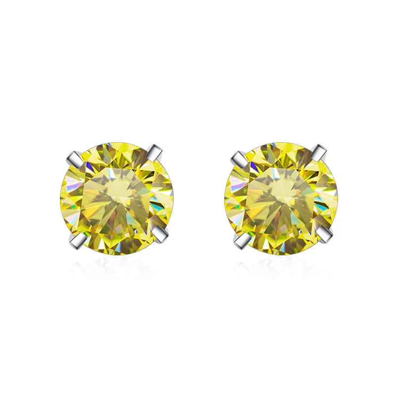 Shop Colored Moissanite Stud Earrings. 1.0 / 2.0 Carat. 18K Gold Plated Silver.