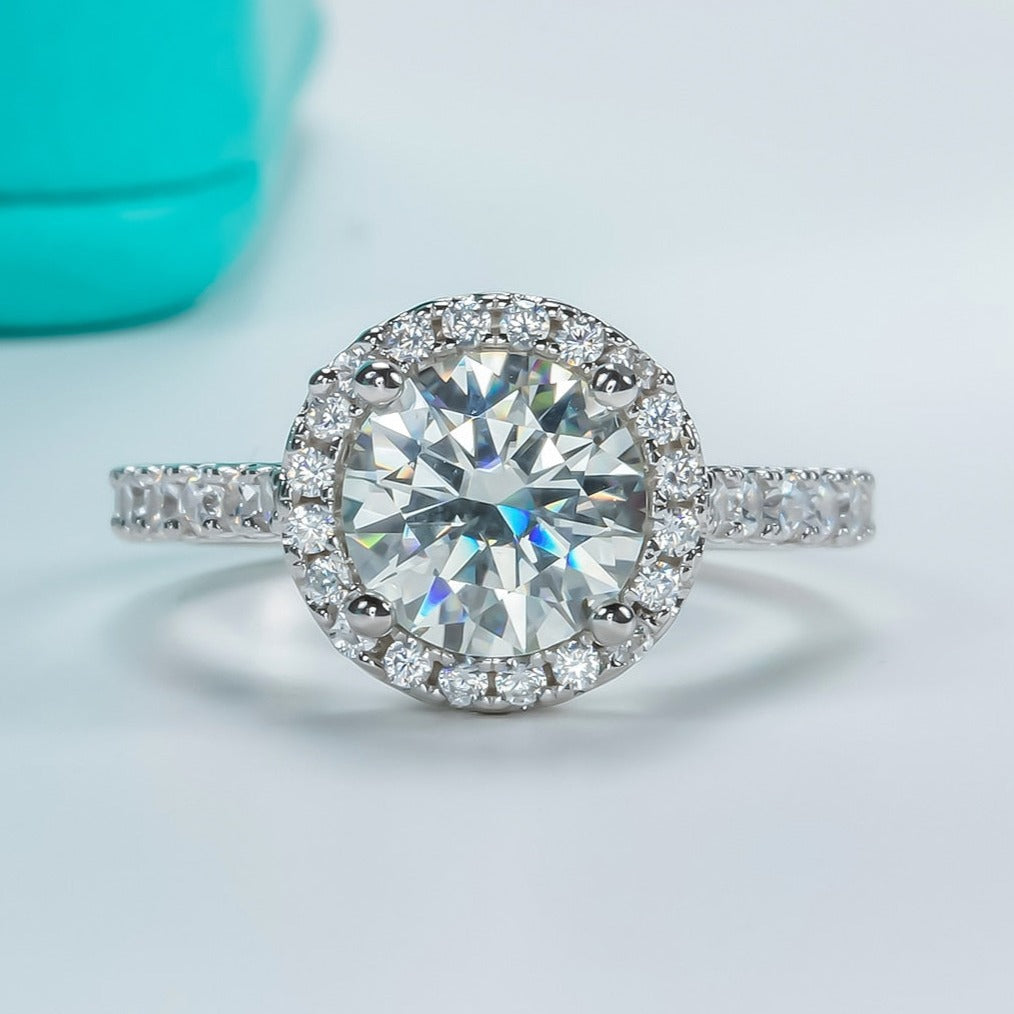 2.0 Carat Genuine Moissanite Halo Engagement Ring.