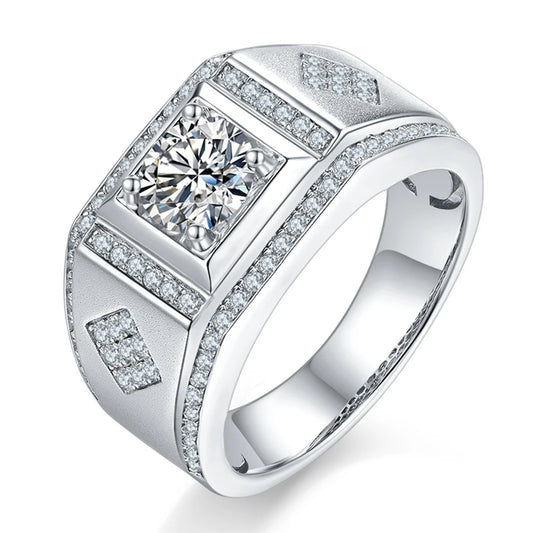 Moissanite Men's Rings. 18K Gold Plated Silver Jewelry. 1.0 Carat.