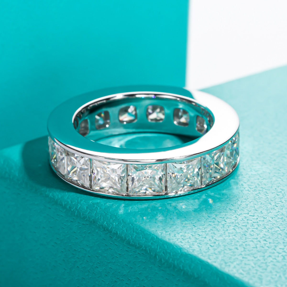 Luxury Eternity Rings. Princess Cut. Genuine Moissanite 12.0 Carat. D VVS1.