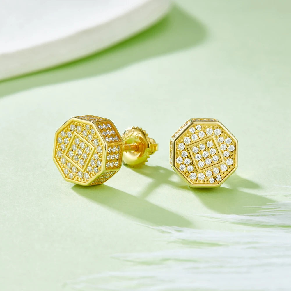 Shop HipHop Moissanite Earrings. Total 0.79 Carat. 18K Gold Plated Silver.