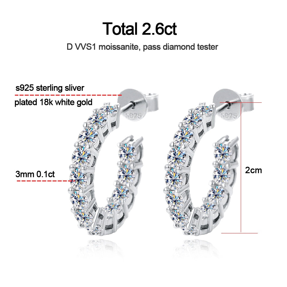 Elegant Moissanite Earrings. 2.60 Carat. D VVS1.
