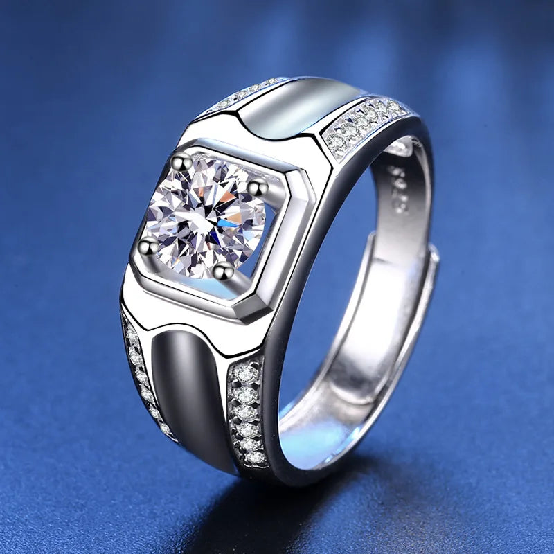 Adjustable Size Men's 1.0 Carat Moissanite Gem Ring.