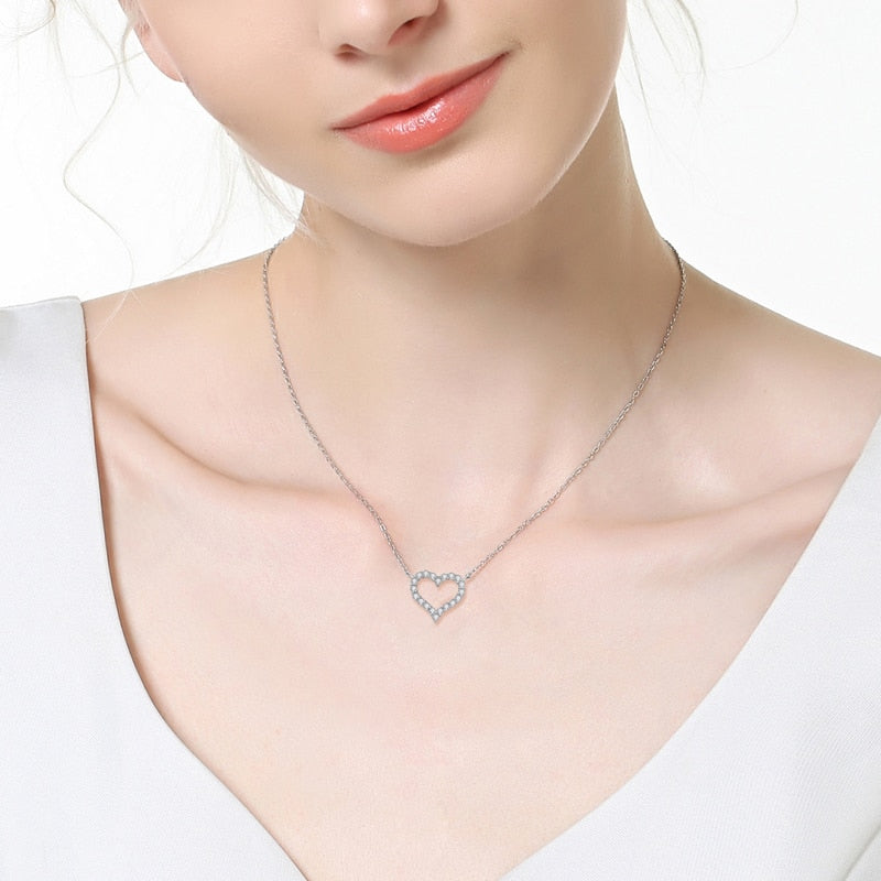 Heart Shape Jewelry Set. Moissanite Stud Earrings and Necklace