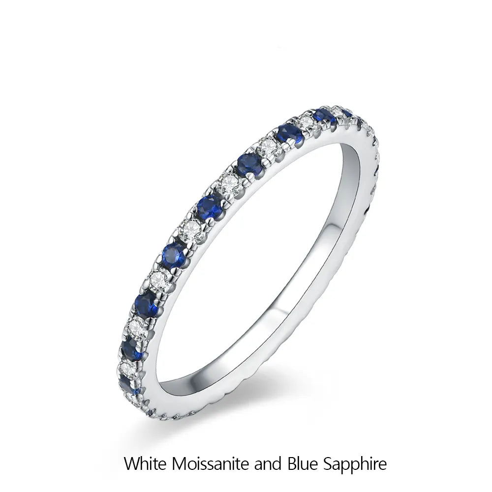 Luxury Moissanite Eternity Rings With Pink and Blue Sapphire.