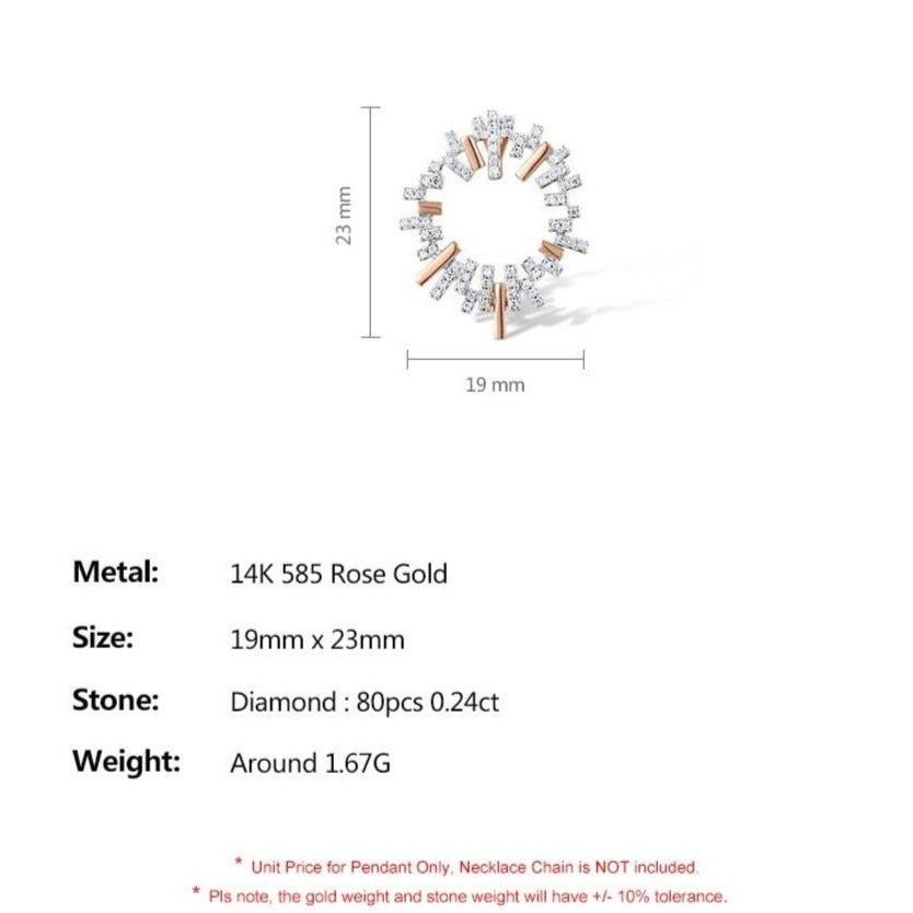 Natural White Diamond Pendant. Genuine 14K Rose Gold.