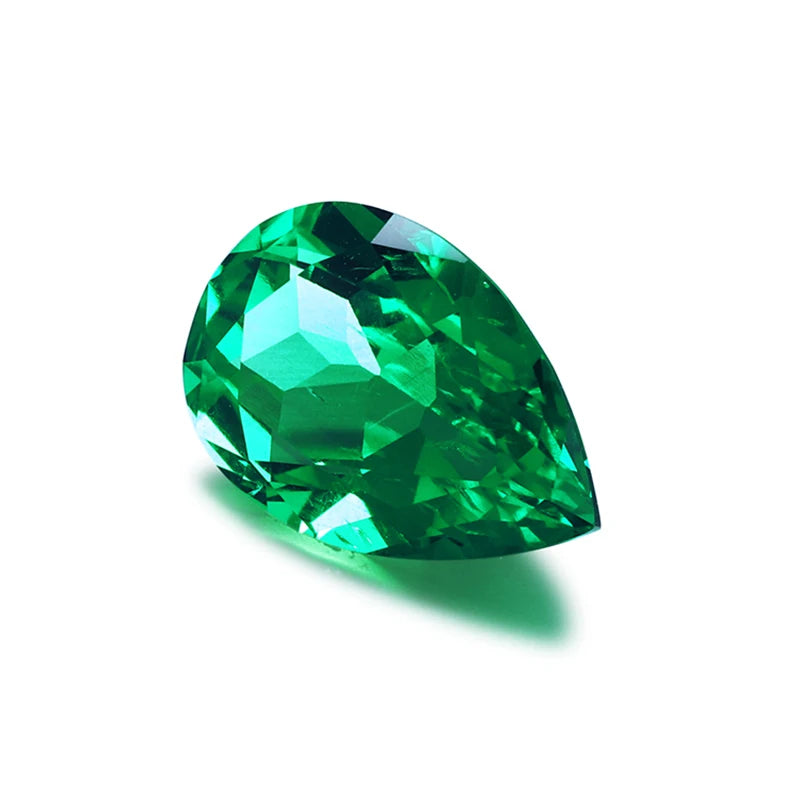 Green Colombian Emerald Gemstone. Pears Shaped. Lab-Grown Emerald.