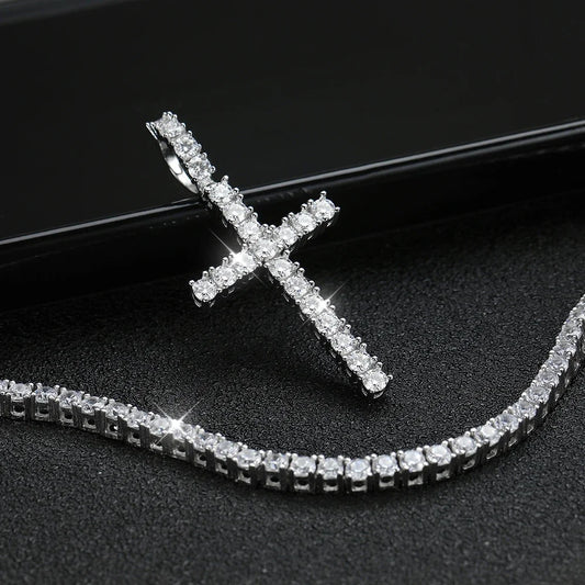 Luxury Moissanite Tennis Necklace with Cross Pendant.