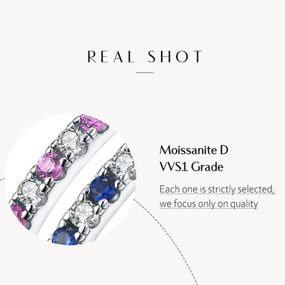 Luxury Moissanite Eternity Rings With Pink and Blue Sapphire.