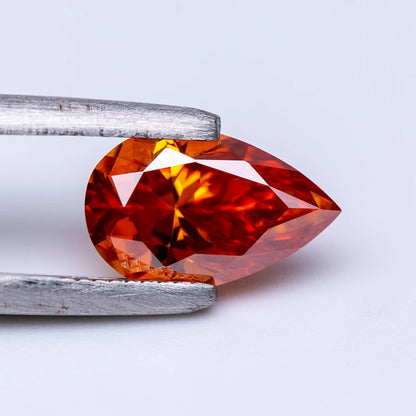 Pear Cut Moissanite Stone. Orange Color. 0.50 To 5.0 Carat.