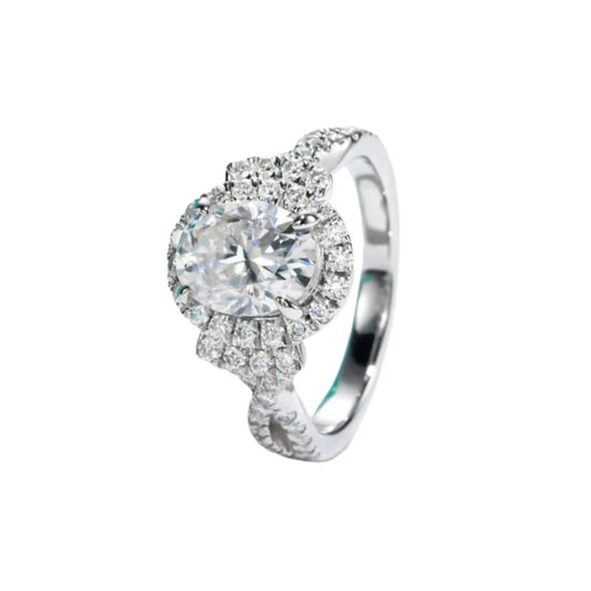 Elegant 2.0ct Oval Moissanite Halo Ring - 18K Gold, All Moissanite.