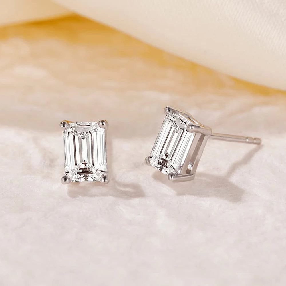 Radiant - Emerald Cut, Moissanite Stud Earrings. 2.0 Carat D VVS1.