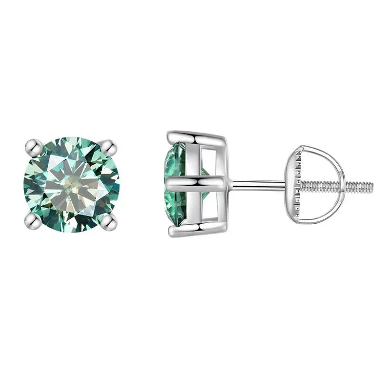 Green Color Moissanite Earrings. 2.0 Carat. Platinum-Plated Silver