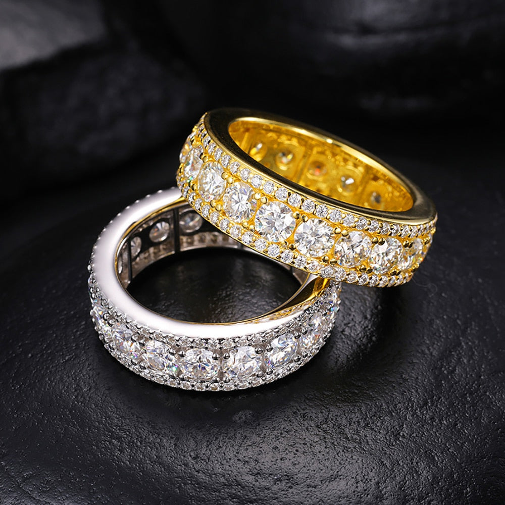 All Moissanite. Hip Hop Rings. D VVS1. Gold Plated Silver.